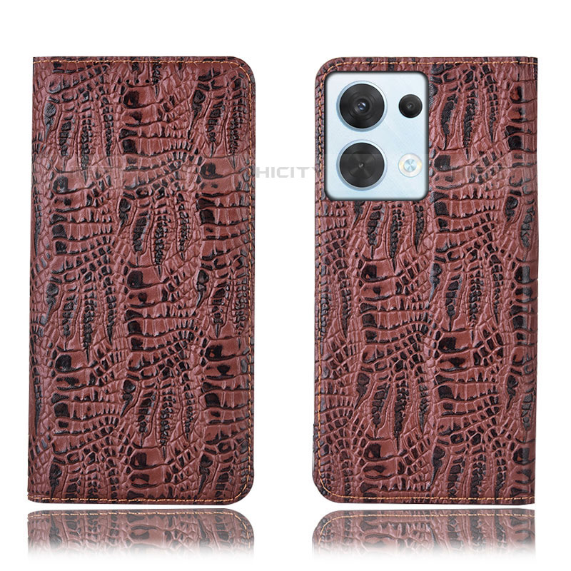 Funda de Cuero Cartera con Soporte Carcasa H17P para Oppo Reno9 5G Marron