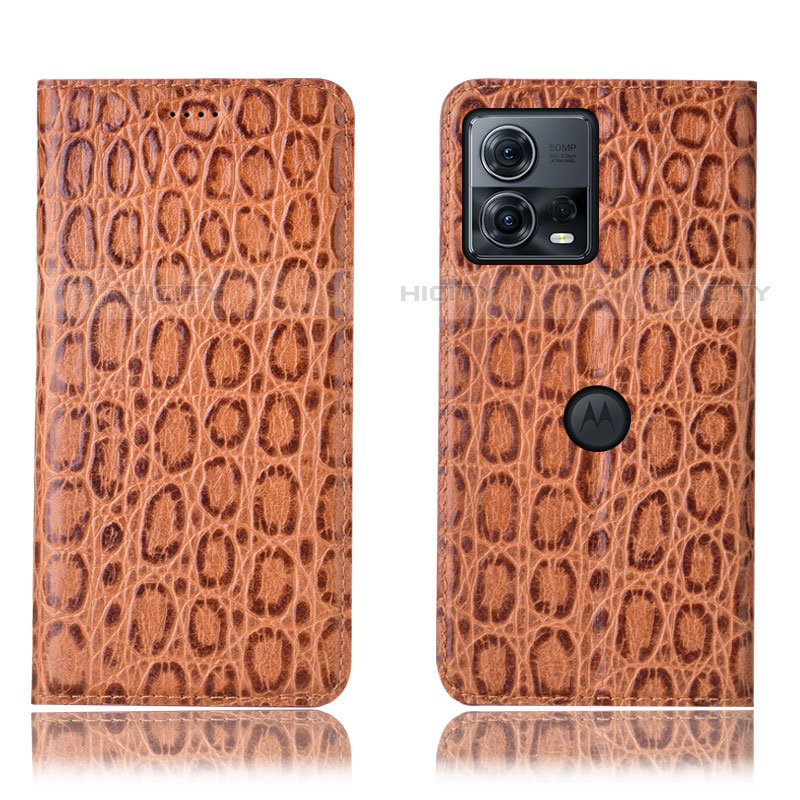 Funda de Cuero Cartera con Soporte Carcasa H18P para Motorola Moto Edge S30 Pro 5G Marron Claro