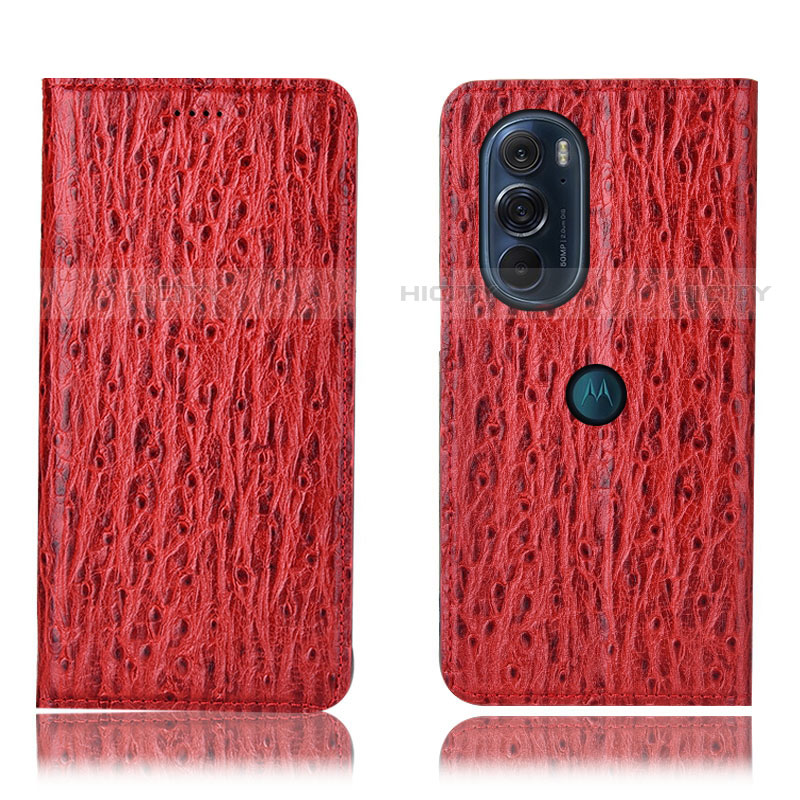 Funda de Cuero Cartera con Soporte Carcasa H18P para Motorola Moto Edge X30 5G Rojo