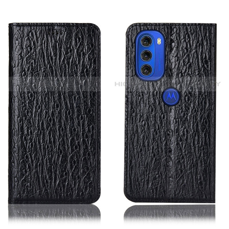 Funda de Cuero Cartera con Soporte Carcasa H18P para Motorola Moto G51 5G Negro