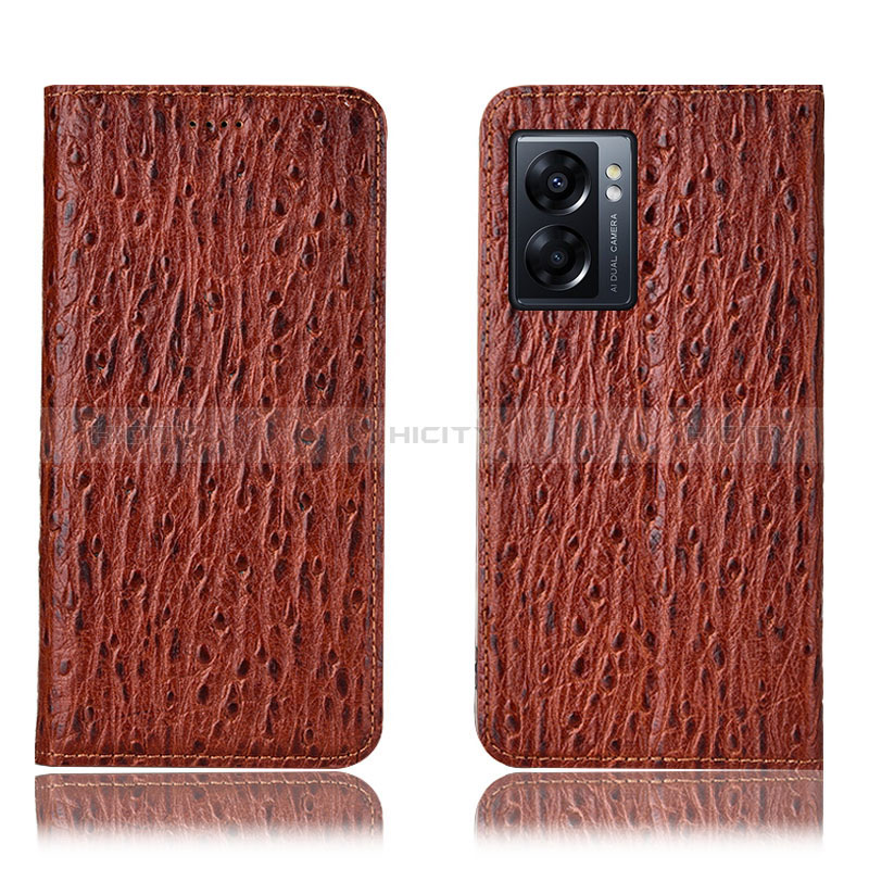 Funda de Cuero Cartera con Soporte Carcasa H18P para Oppo A57 5G Marron