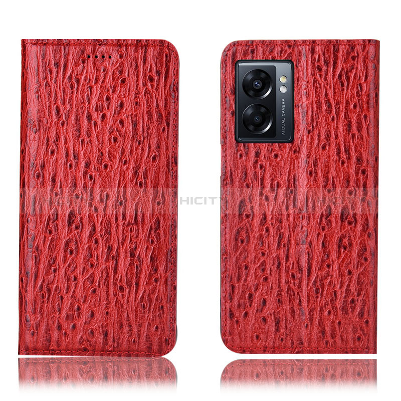 Funda de Cuero Cartera con Soporte Carcasa H18P para Oppo A57 5G Rojo