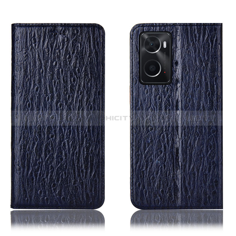 Funda de Cuero Cartera con Soporte Carcasa H18P para Oppo A76 Azul