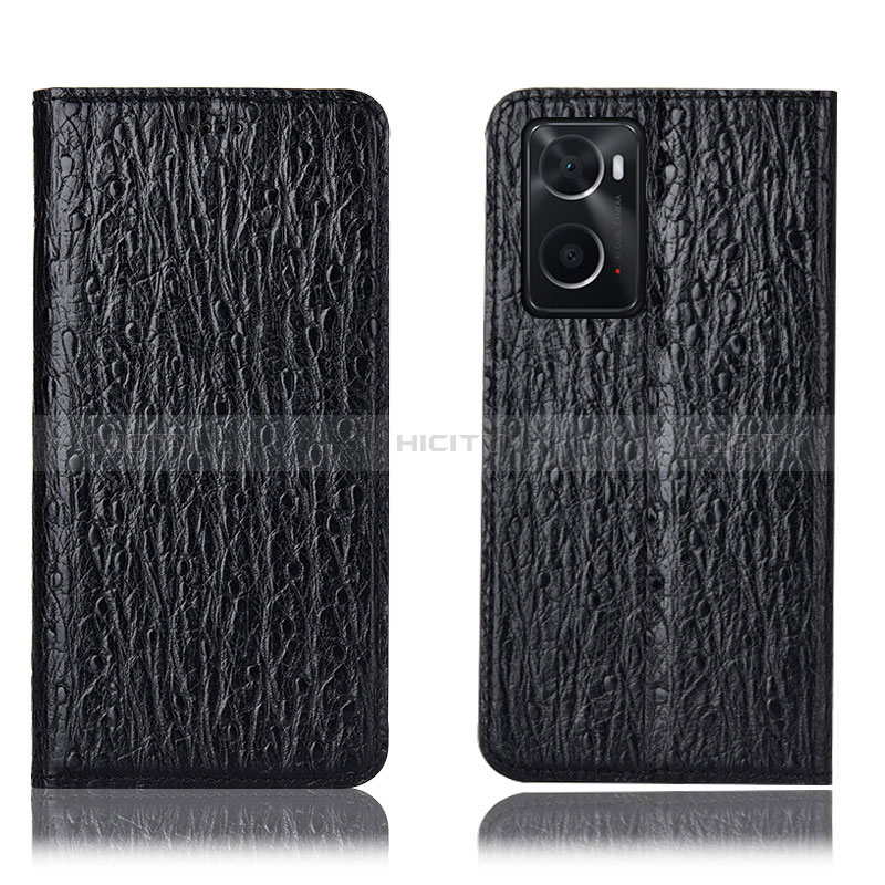 Funda de Cuero Cartera con Soporte Carcasa H18P para Oppo A76 Negro