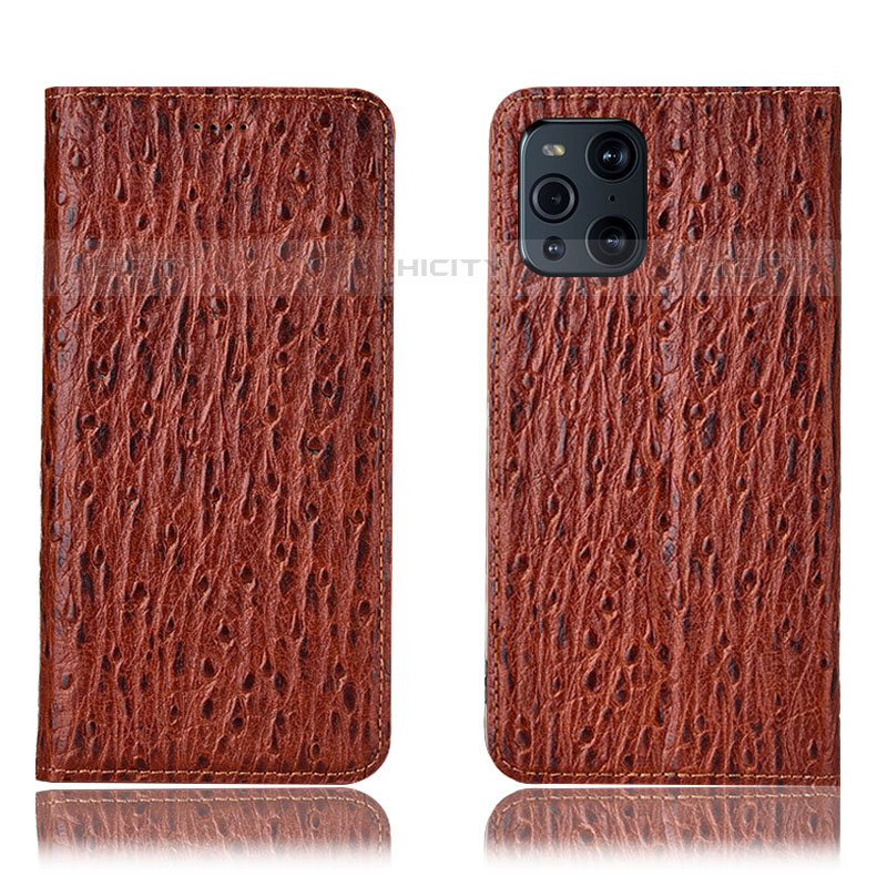 Funda de Cuero Cartera con Soporte Carcasa H18P para Oppo Find X3 Pro 5G Marron