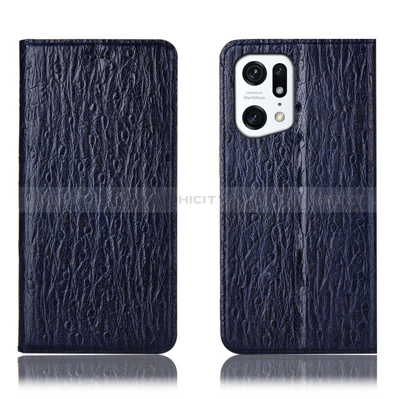 Funda de Cuero Cartera con Soporte Carcasa H18P para Oppo Find X5 5G Azul