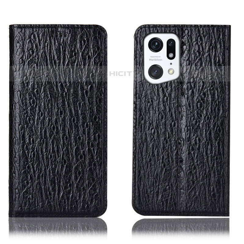 Funda de Cuero Cartera con Soporte Carcasa H18P para Oppo Find X5 Pro 5G Negro