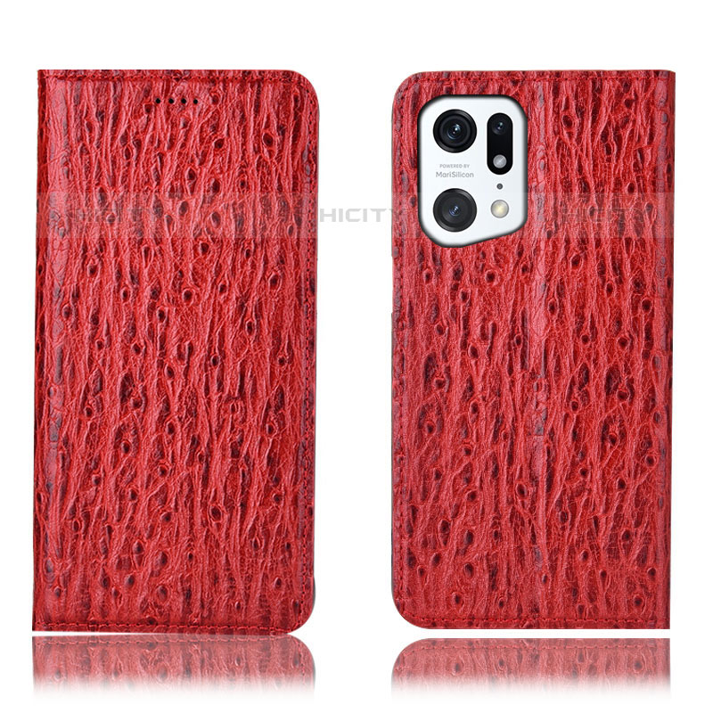 Funda de Cuero Cartera con Soporte Carcasa H18P para Oppo Find X5 Pro 5G Rojo