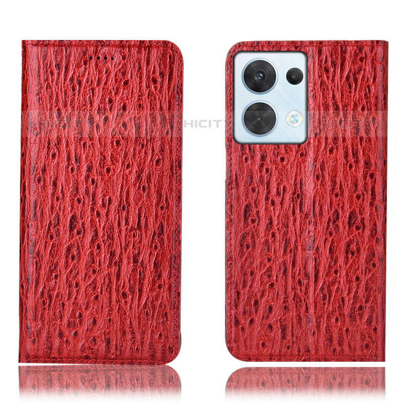 Funda de Cuero Cartera con Soporte Carcasa H18P para Oppo Reno9 Pro 5G Rojo