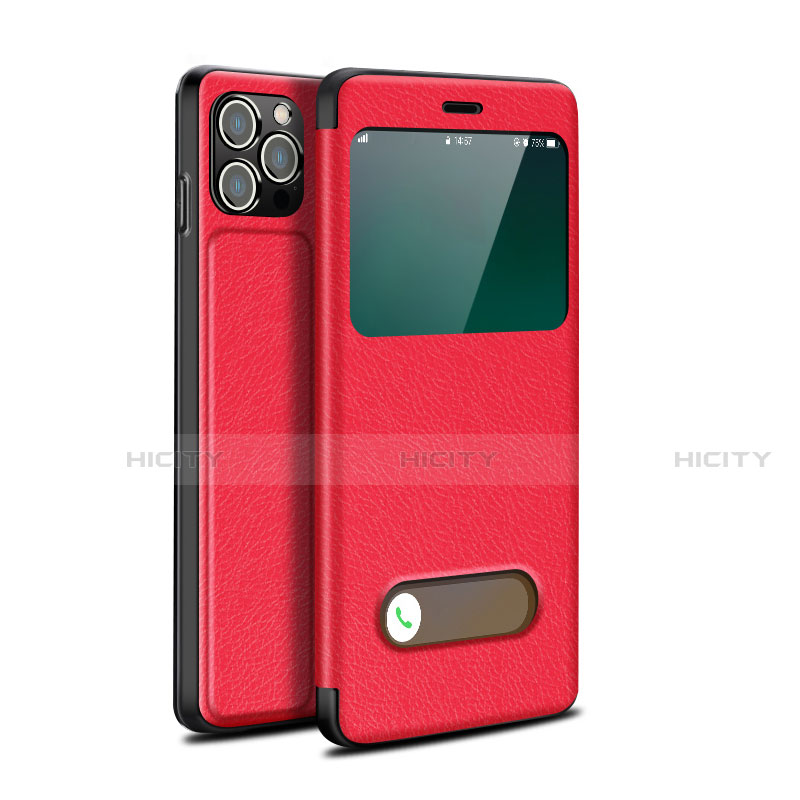 Funda de Cuero Cartera con Soporte Carcasa H19 para Apple iPhone 14 Pro Max Rojo