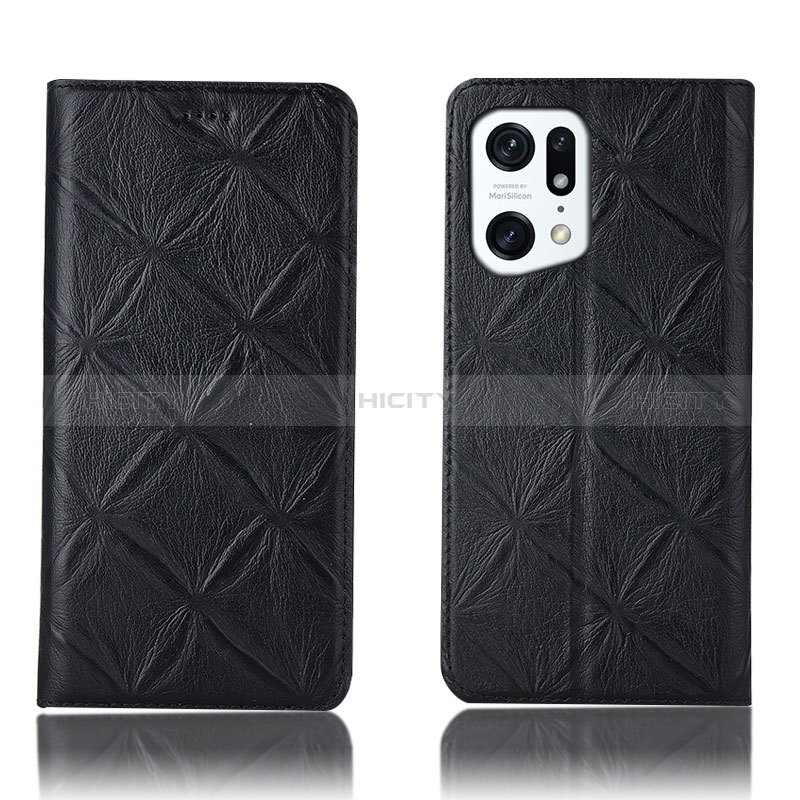 Funda de Cuero Cartera con Soporte Carcasa H19P para Oppo Find X5 5G Negro