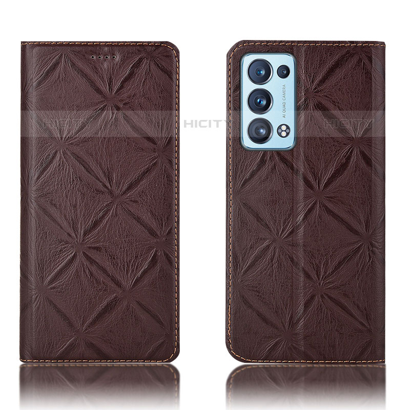 Funda de Cuero Cartera con Soporte Carcasa H19P para Oppo Reno6 Pro+ Plus 5G Marron