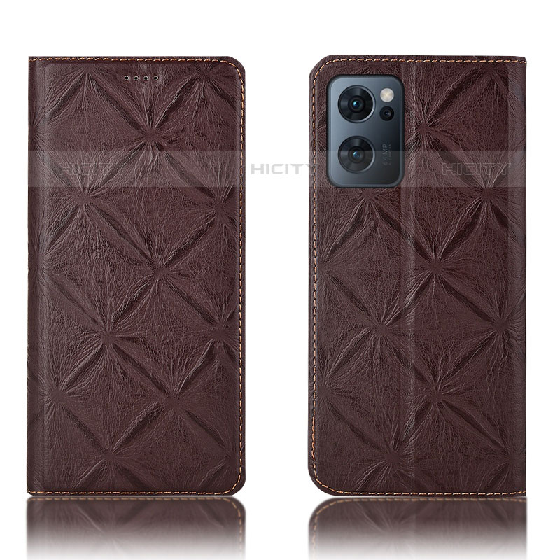 Funda de Cuero Cartera con Soporte Carcasa H19P para Oppo Reno7 5G Marron