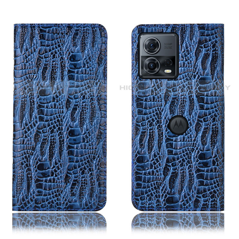 Funda de Cuero Cartera con Soporte Carcasa H20P para Motorola Moto Edge 30 Fusion 5G Azul