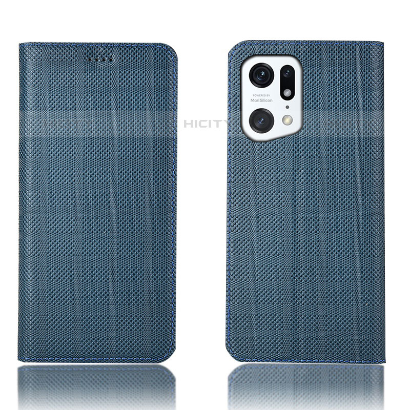 Funda de Cuero Cartera con Soporte Carcasa H20P para Oppo Find X5 Pro 5G Azul