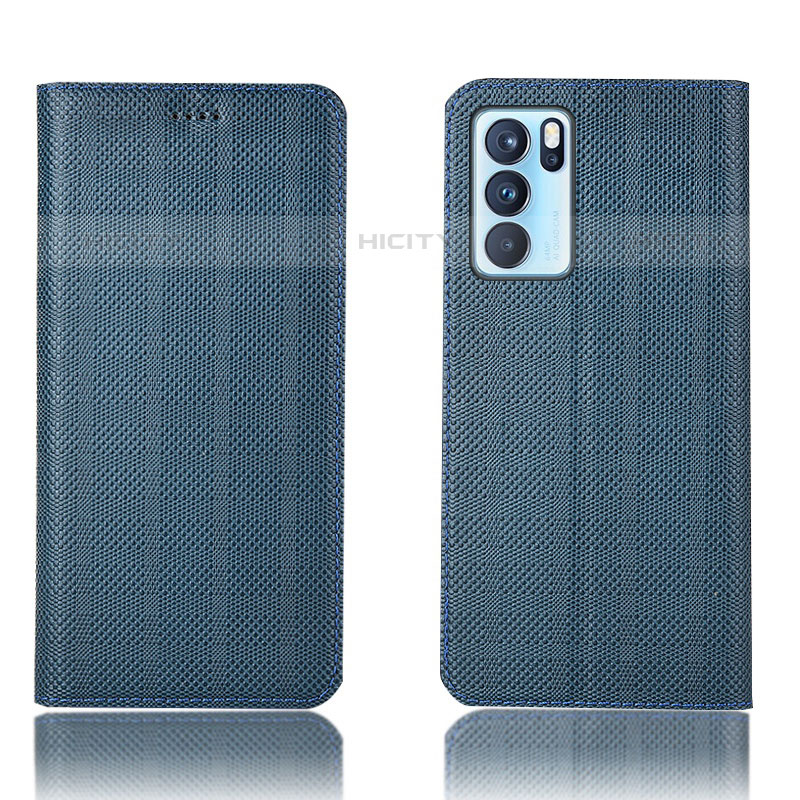 Funda de Cuero Cartera con Soporte Carcasa H20P para Oppo Reno6 Pro 5G India Azul