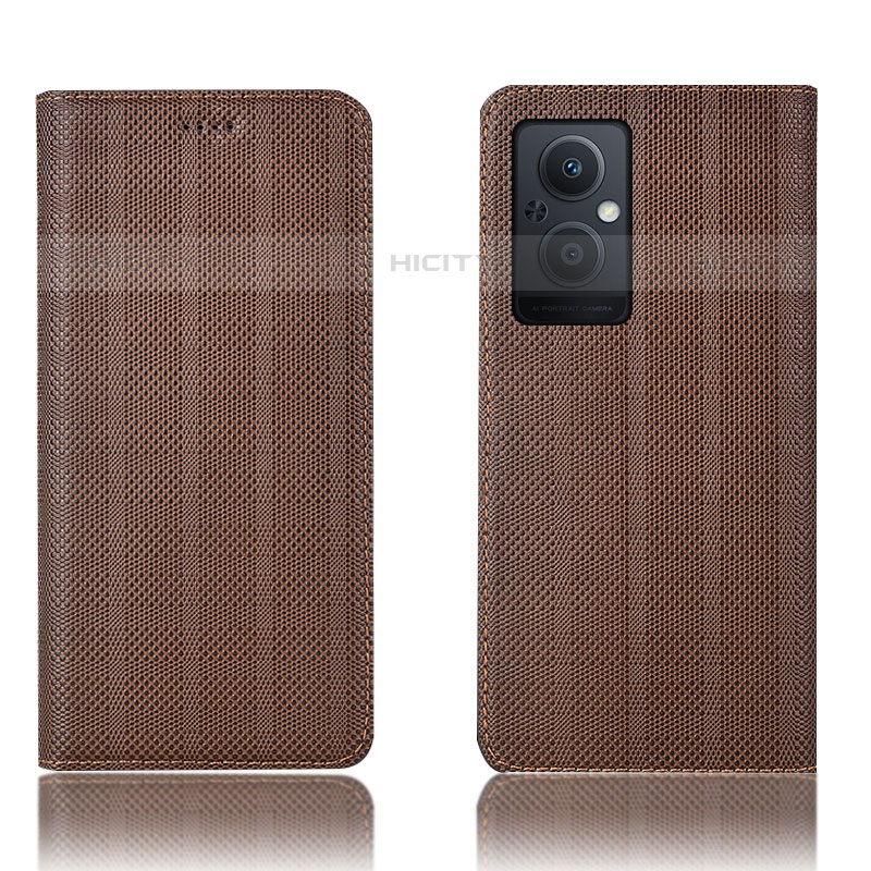 Funda de Cuero Cartera con Soporte Carcasa H20P para Oppo Reno8 Lite 5G Marron