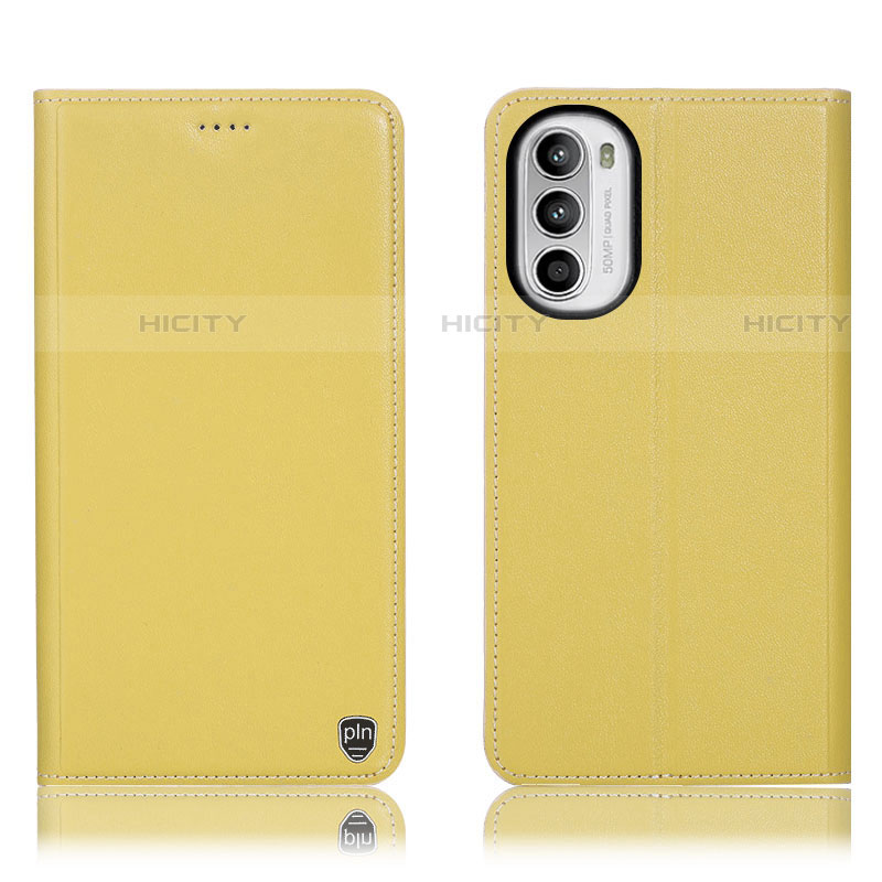 Funda de Cuero Cartera con Soporte Carcasa H21P para Motorola MOTO G52 Amarillo