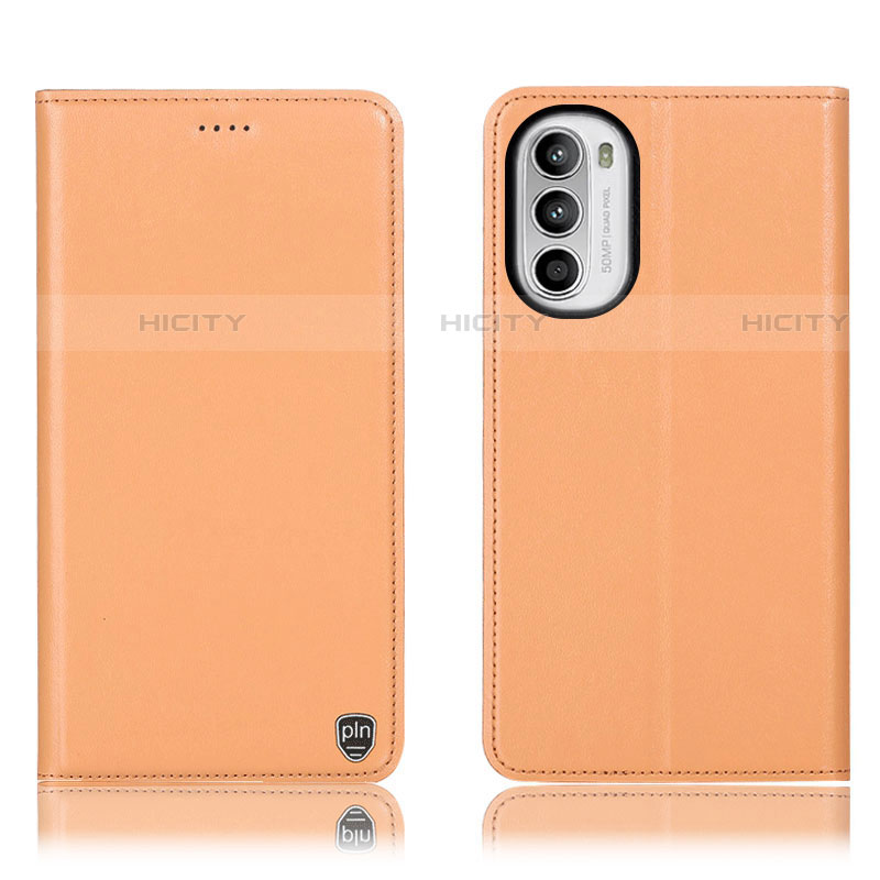 Funda de Cuero Cartera con Soporte Carcasa H21P para Motorola MOTO G52 Naranja