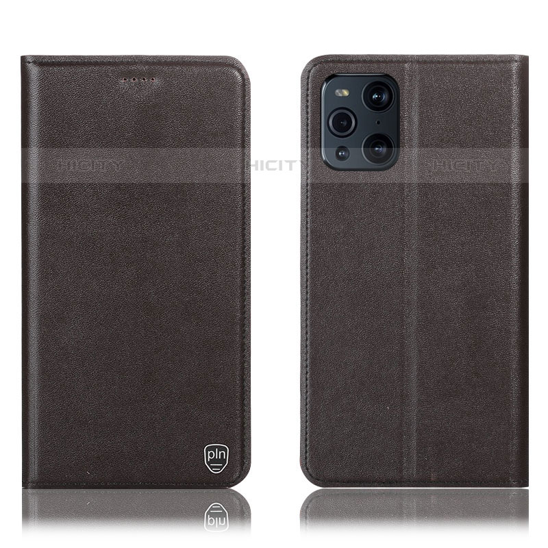 Funda de Cuero Cartera con Soporte Carcasa H21P para Oppo Find X3 Pro 5G Marron