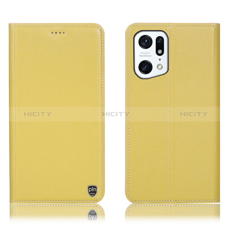 Funda de Cuero Cartera con Soporte Carcasa H21P para Oppo Find X5 5G Amarillo