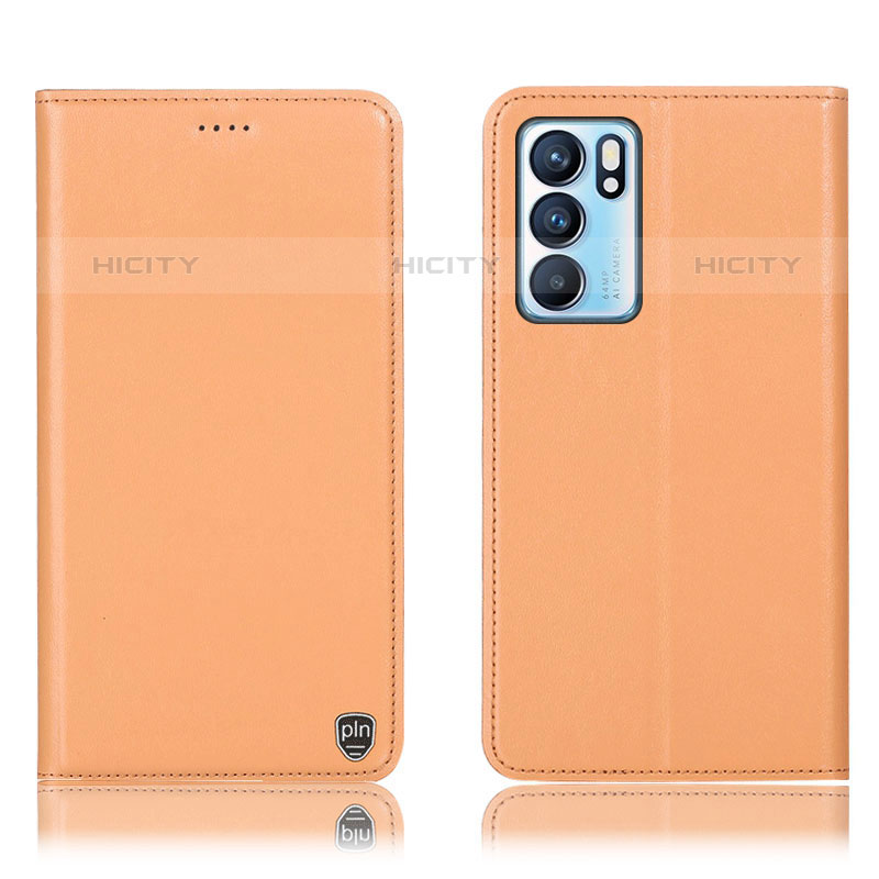 Funda de Cuero Cartera con Soporte Carcasa H21P para Oppo Reno6 5G Naranja