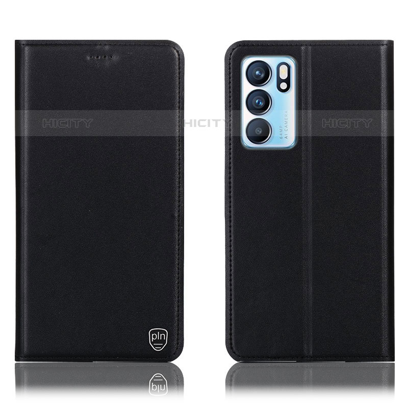 Funda de Cuero Cartera con Soporte Carcasa H21P para Oppo Reno6 5G Negro