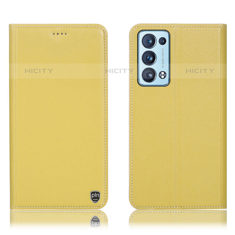 Funda de Cuero Cartera con Soporte Carcasa H21P para Oppo Reno6 Pro 5G Amarillo