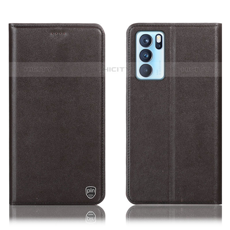 Funda de Cuero Cartera con Soporte Carcasa H21P para Oppo Reno6 Pro 5G India Marron