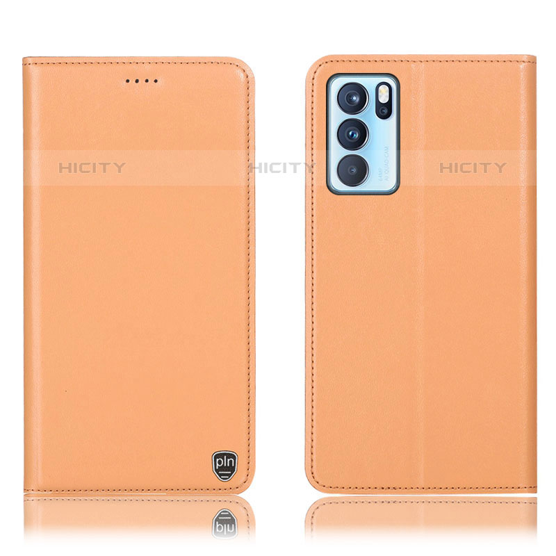 Funda de Cuero Cartera con Soporte Carcasa H21P para Oppo Reno6 Pro 5G India Naranja