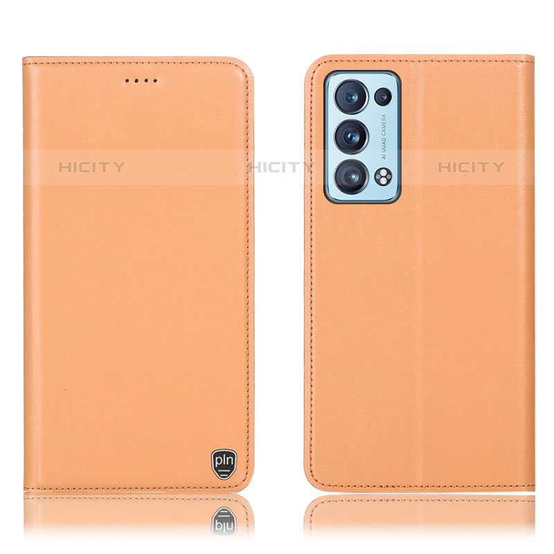 Funda de Cuero Cartera con Soporte Carcasa H21P para Oppo Reno6 Pro 5G Naranja