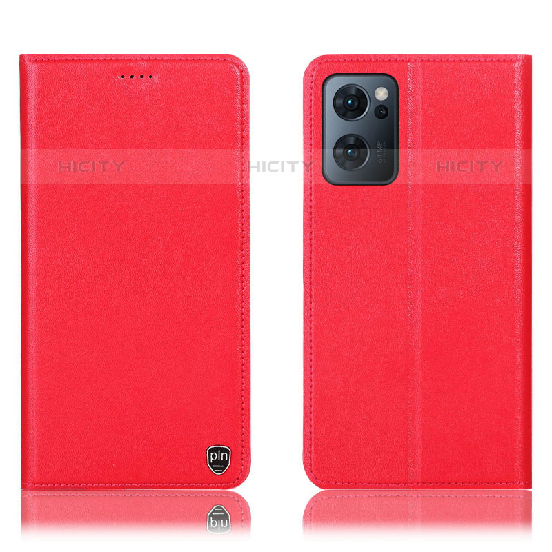 Funda de Cuero Cartera con Soporte Carcasa H21P para Oppo Reno7 5G Rojo