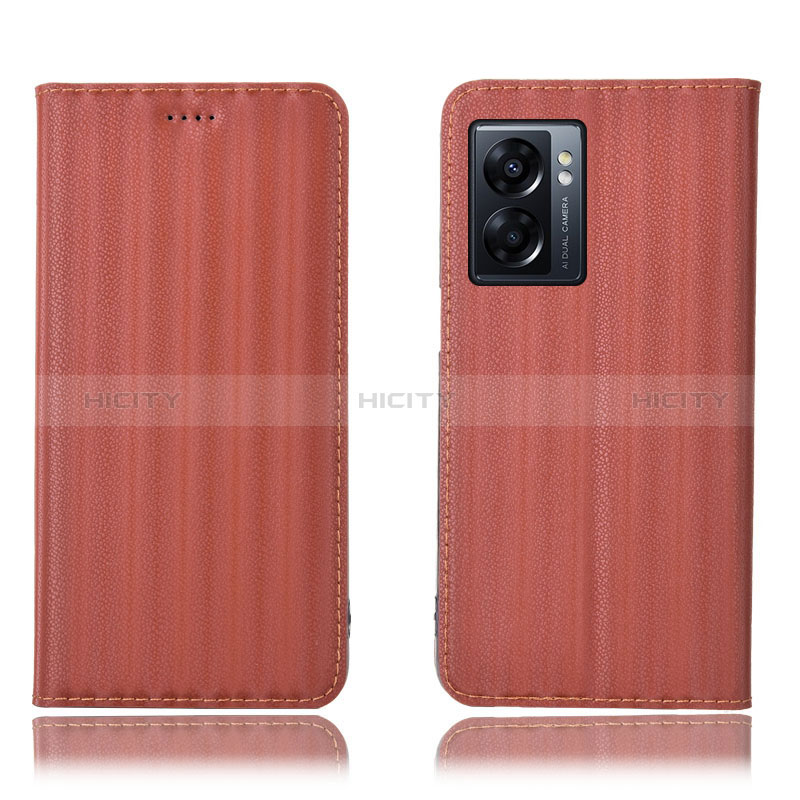 Funda de Cuero Cartera con Soporte Carcasa H23P para Oppo A77 5G Marron