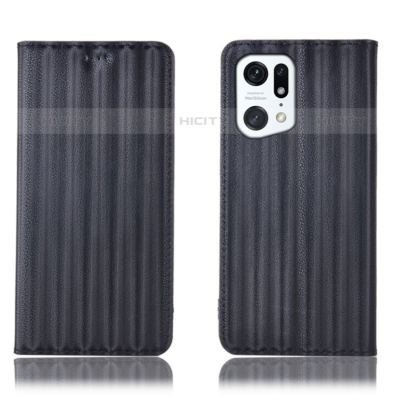 Funda de Cuero Cartera con Soporte Carcasa H23P para Oppo Find X5 Pro 5G Negro