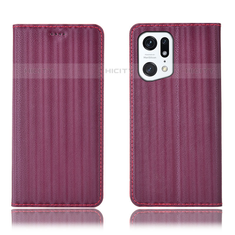 Funda de Cuero Cartera con Soporte Carcasa H23P para Oppo Find X5 Pro 5G Rojo Rosa