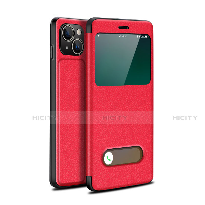 Funda de Cuero Cartera con Soporte Carcasa H24 para Apple iPhone 13 Rojo