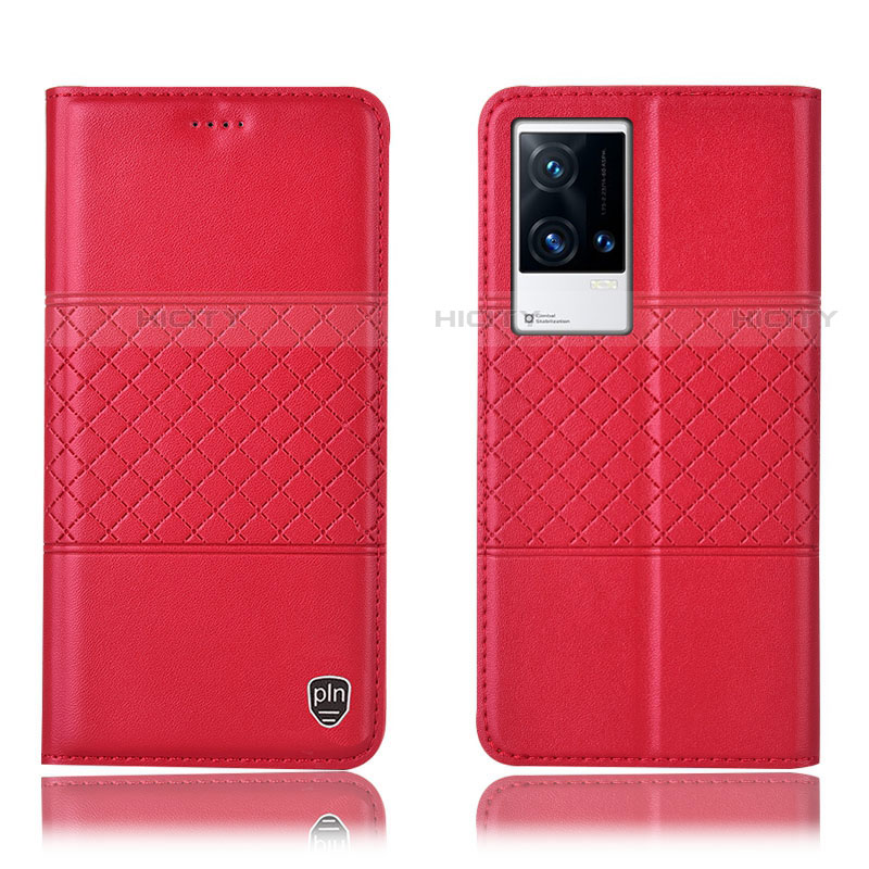 Funda de Cuero Cartera con Soporte Carcasa H27P para Vivo iQOO 8 Pro 5G Rojo