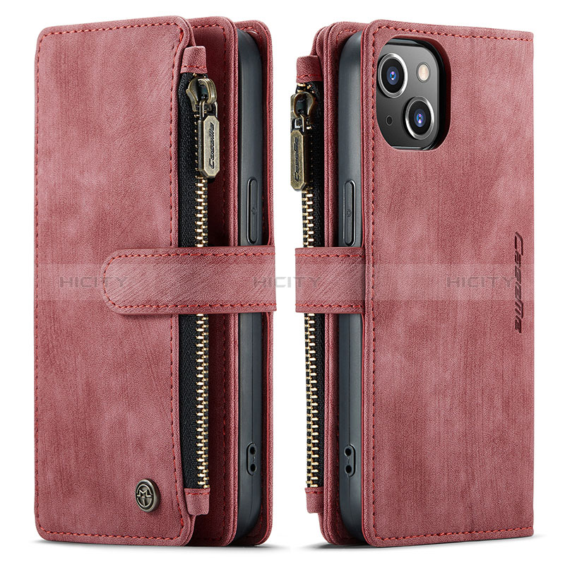 Funda de Cuero Cartera con Soporte Carcasa H28 para Apple iPhone 15 Rojo