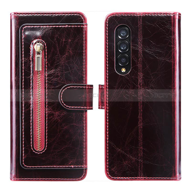 Funda de Cuero Cartera con Soporte Carcasa JDK para Samsung Galaxy Z Fold3 5G Rojo