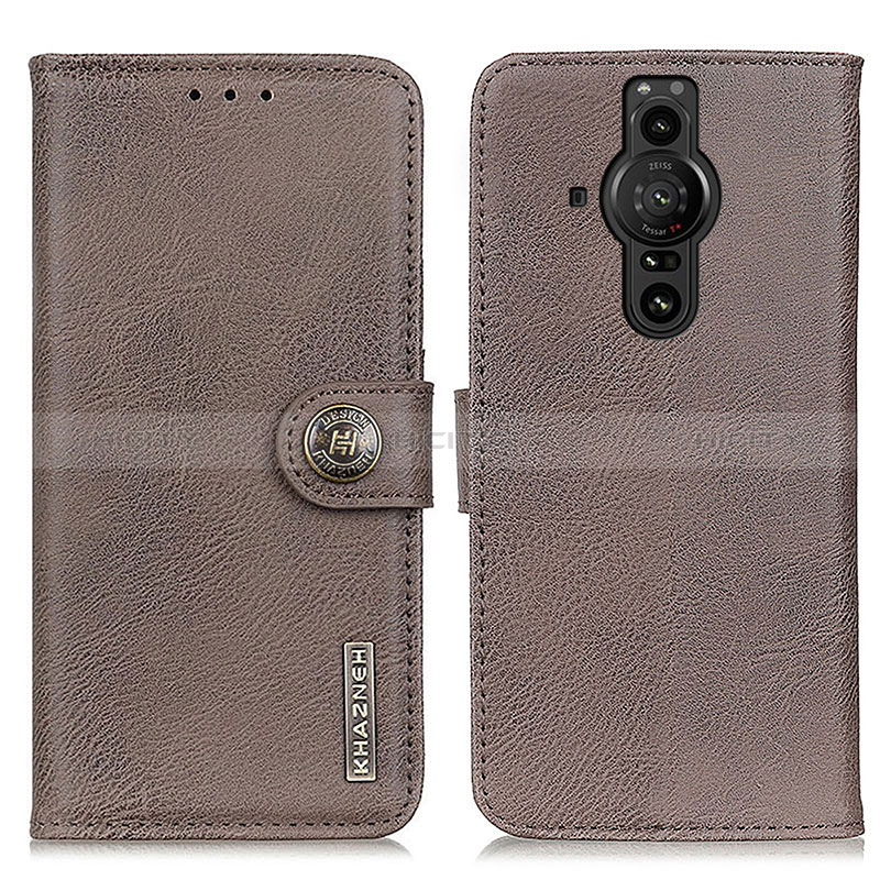 Funda de Cuero Cartera con Soporte Carcasa K02Z para Sony Xperia PRO-I Gris