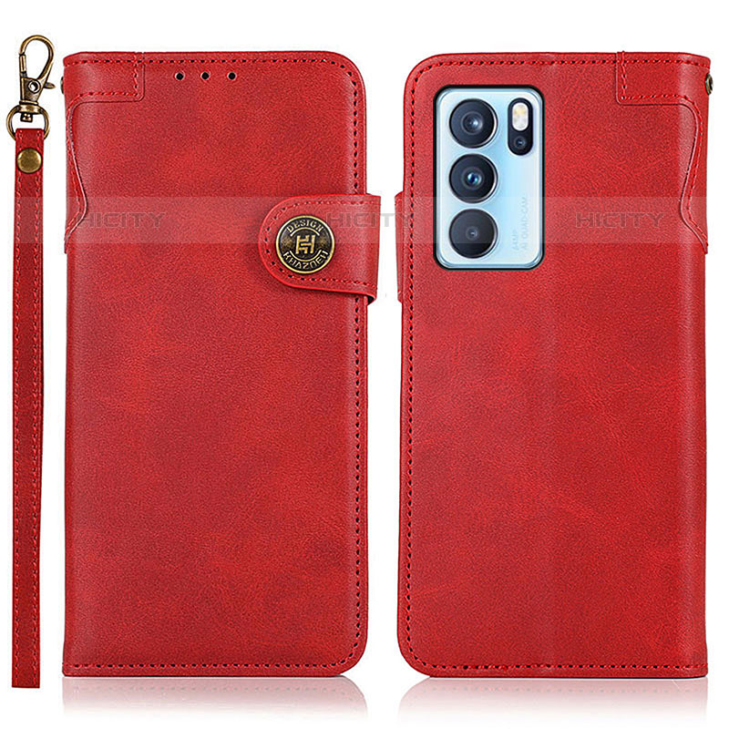 Funda de Cuero Cartera con Soporte Carcasa K03Z para Oppo Reno6 Pro 5G India Rojo