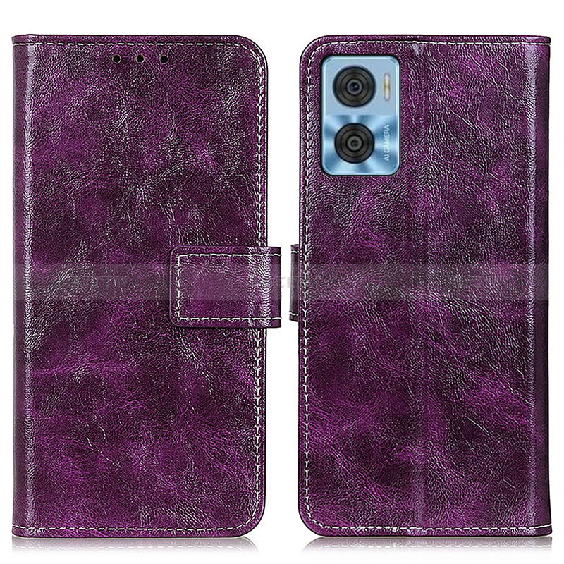 Funda de Cuero Cartera con Soporte Carcasa K04Z para Motorola Moto E22i Morado