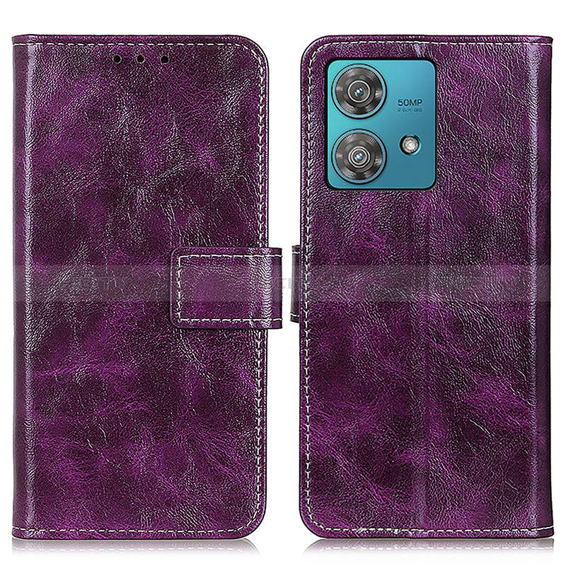 Funda de Cuero Cartera con Soporte Carcasa K04Z para Motorola Moto Edge 40 Neo 5G Morado