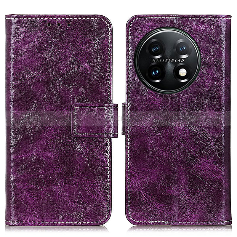 Funda de Cuero Cartera con Soporte Carcasa K04Z para OnePlus 11 5G Morado