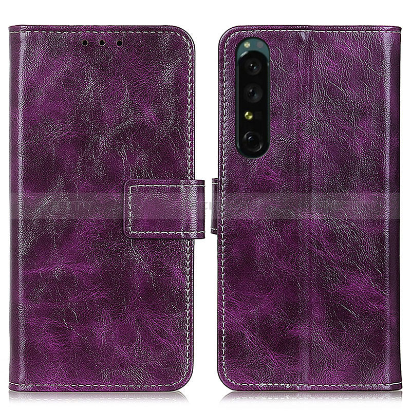 Funda de Cuero Cartera con Soporte Carcasa K04Z para Sony Xperia 1 IV SO-51C Morado