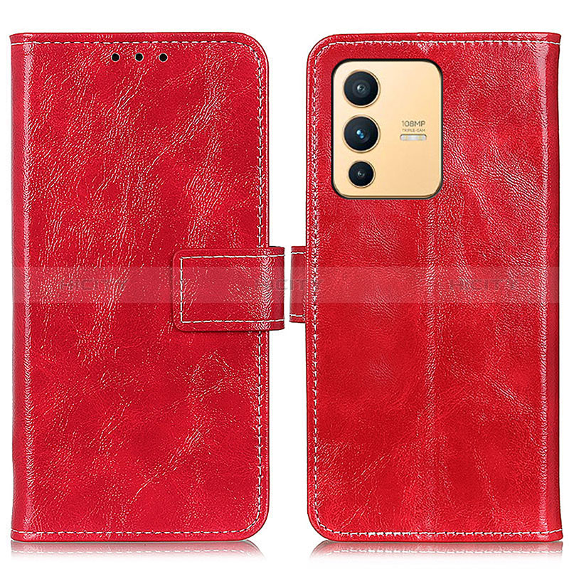 Funda de Cuero Cartera con Soporte Carcasa K04Z para Vivo V23 5G Rojo