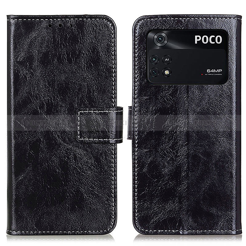 Funda de Cuero Cartera con Soporte Carcasa K04Z para Xiaomi Poco M4 Pro 4G Negro