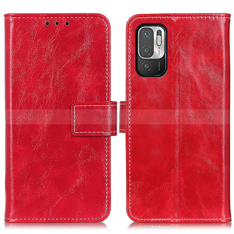 Funda de Cuero Cartera con Soporte Carcasa K04Z para Xiaomi Redmi Note 10 5G Rojo
