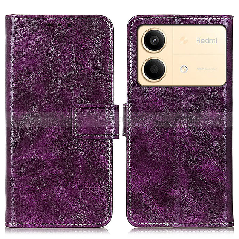 Funda de Cuero Cartera con Soporte Carcasa K04Z para Xiaomi Redmi Note 13R Pro 5G Morado