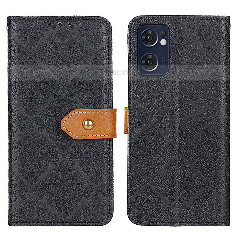 Funda de Cuero Cartera con Soporte Carcasa K05Z para Oppo Reno7 5G Negro